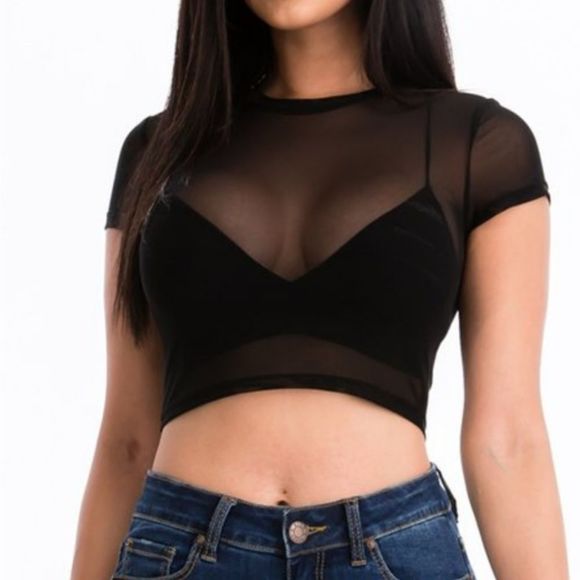 Back in Stock! Black Sheer Crop Top also in 3 Other Colors! - Picture 1 of 13